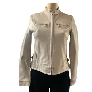 Vintage Mexican Genuine Lambskin Leather Cream Moto Jacket Women M